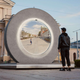 A portal in front of the Vilnius train station in Lithuania.